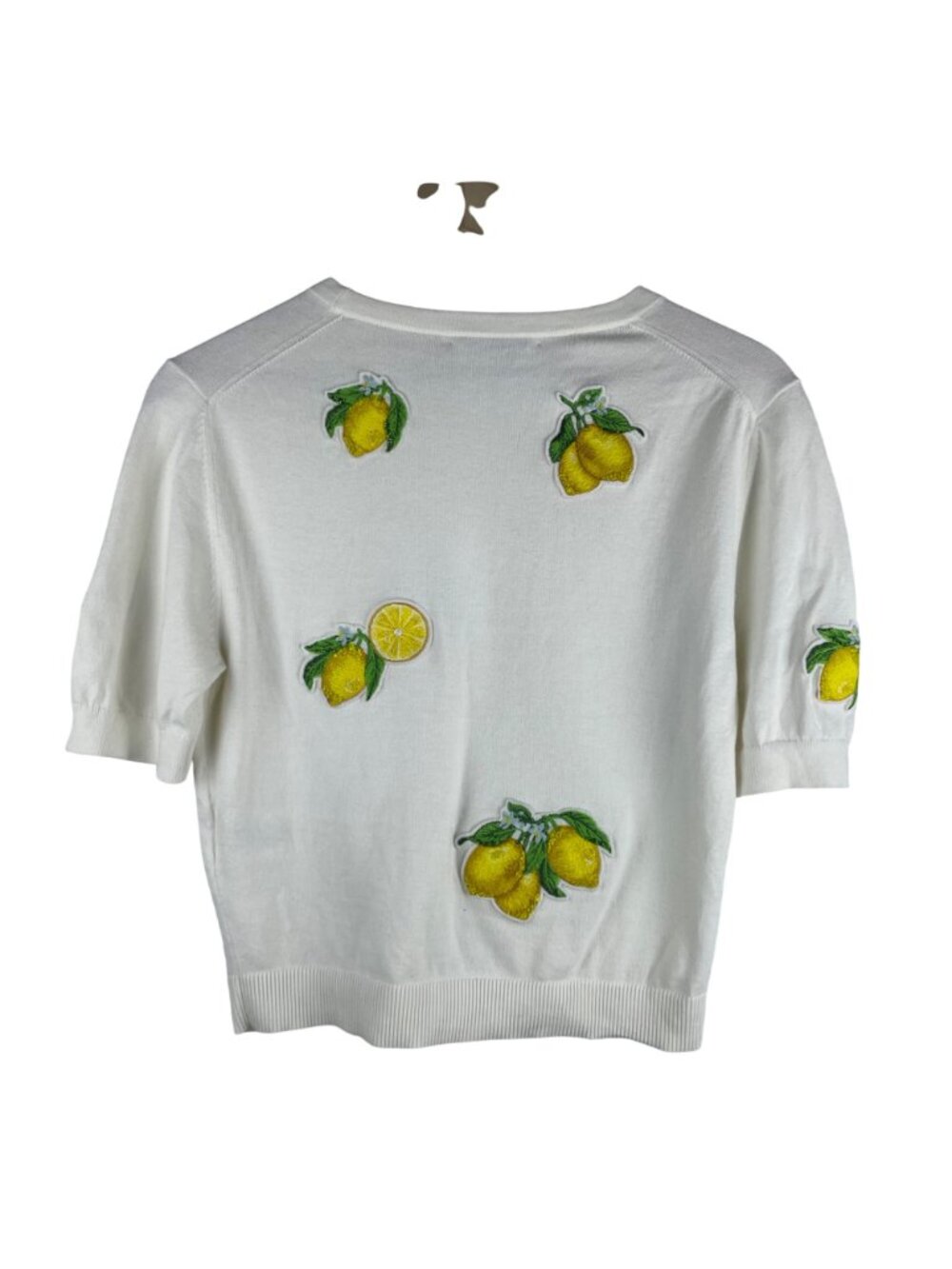 Alice + Olivia Ciara Lemon Cropped Sweater Women's Large Beaded Designer Novelty - Picture 9 of 13
